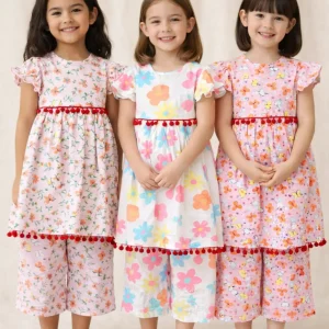 Girls floral print lilen Co-ords