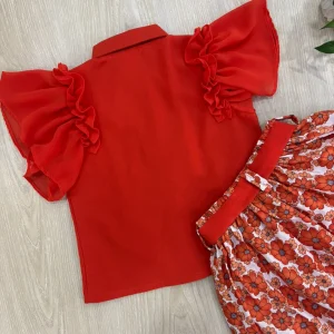 Alternative view of Red cotton skirt Top set