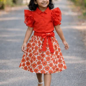 Red cotton skirt Top set