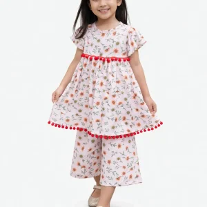 Girls floral print frock/ quarter pant set (3set combo)