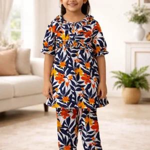 New arrivals. Product name: girls print kurti/pajama  set